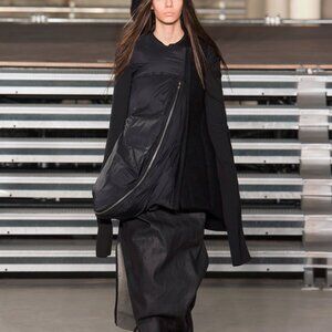 Rick Owens AW/17 Runway Winter Heron Black-Wool Asymmetrical Front Zip Jacket